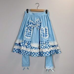 Blue Checkered Skirt with Lace Trim